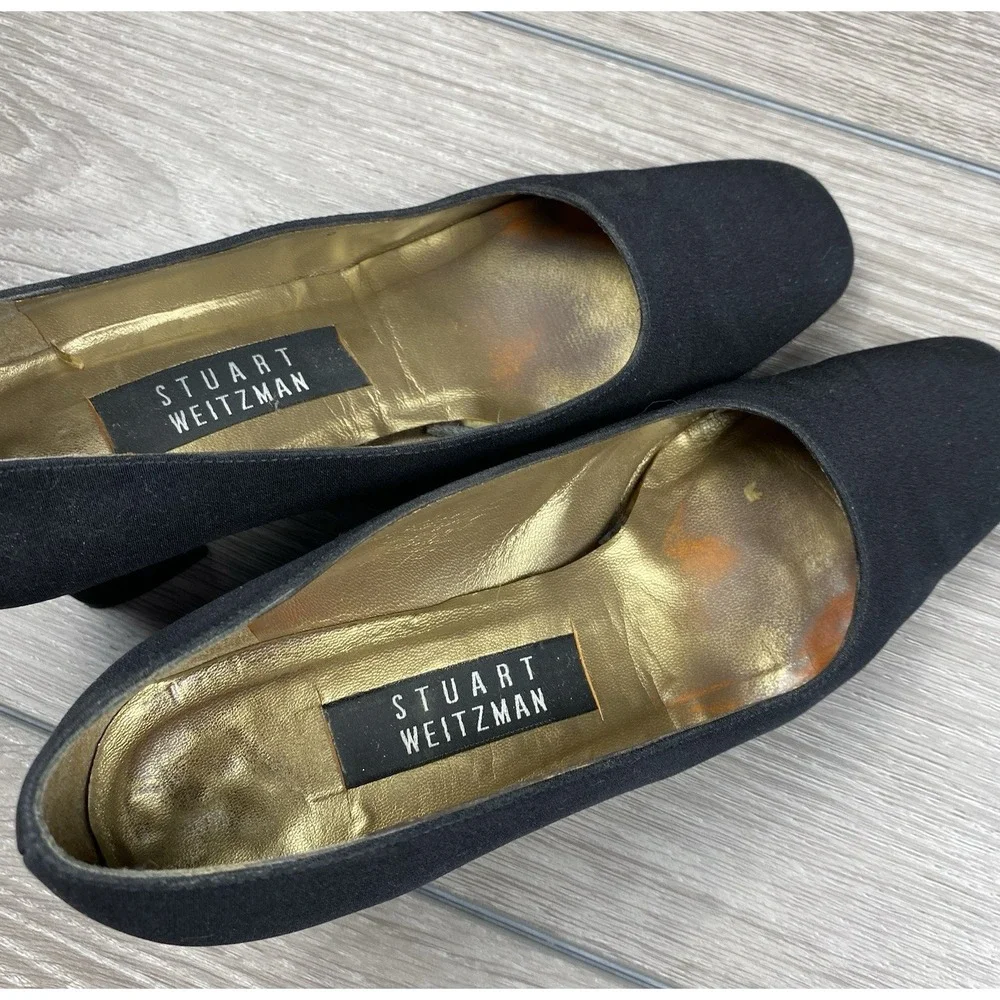 Stuart Weitzman Women's Mid Block Square Toe Pumps Black Size 6‎ B